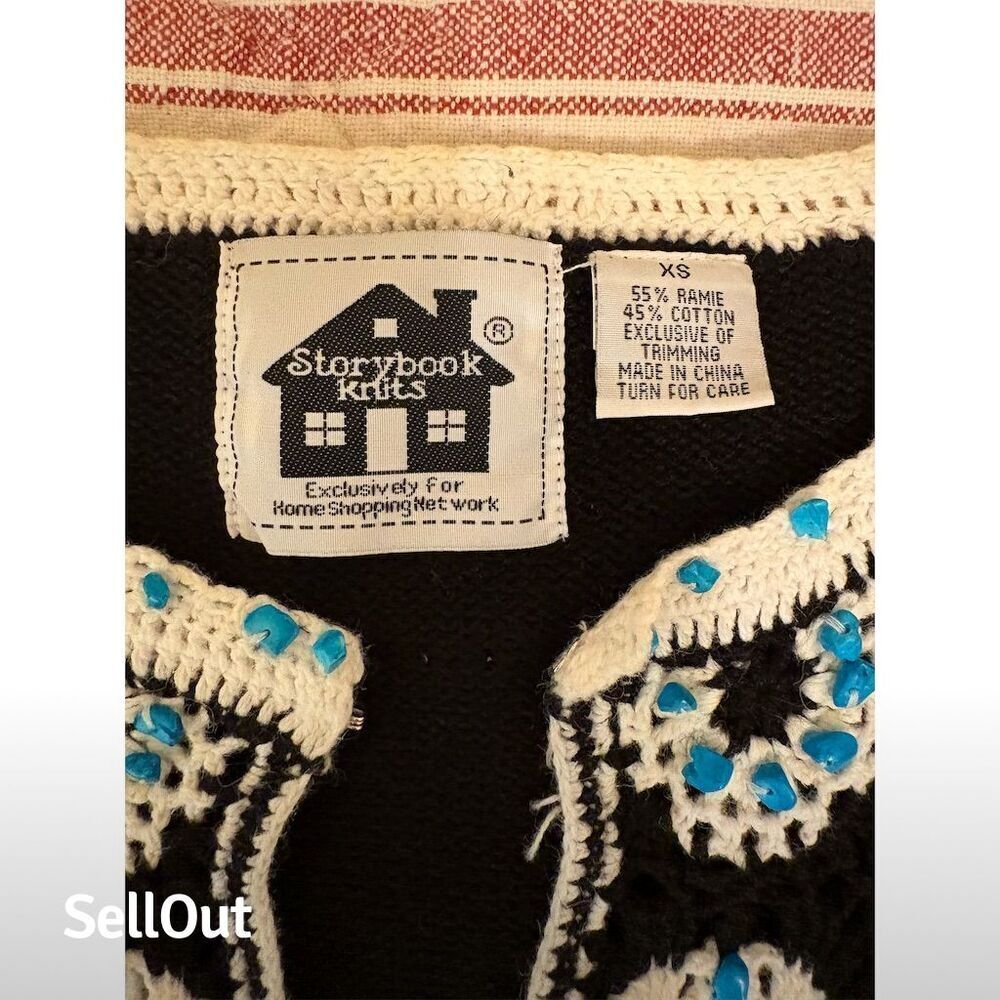 Storybook Knits Women's XS Black Sweater Crochet Flowers & Beading - Picture 5 of 5